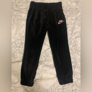 Nike Kids Black Velour Sweatpants with Pink Logo